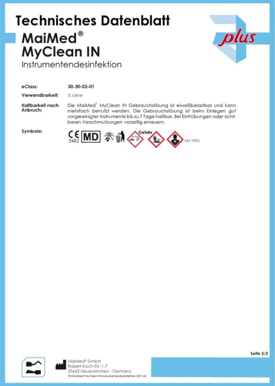 Maimed MyClean IN Instrument Disinfectant Ultrasonic Cleaner Steriliser for Instruments in Ultrasonic Bath 1L Concentrate