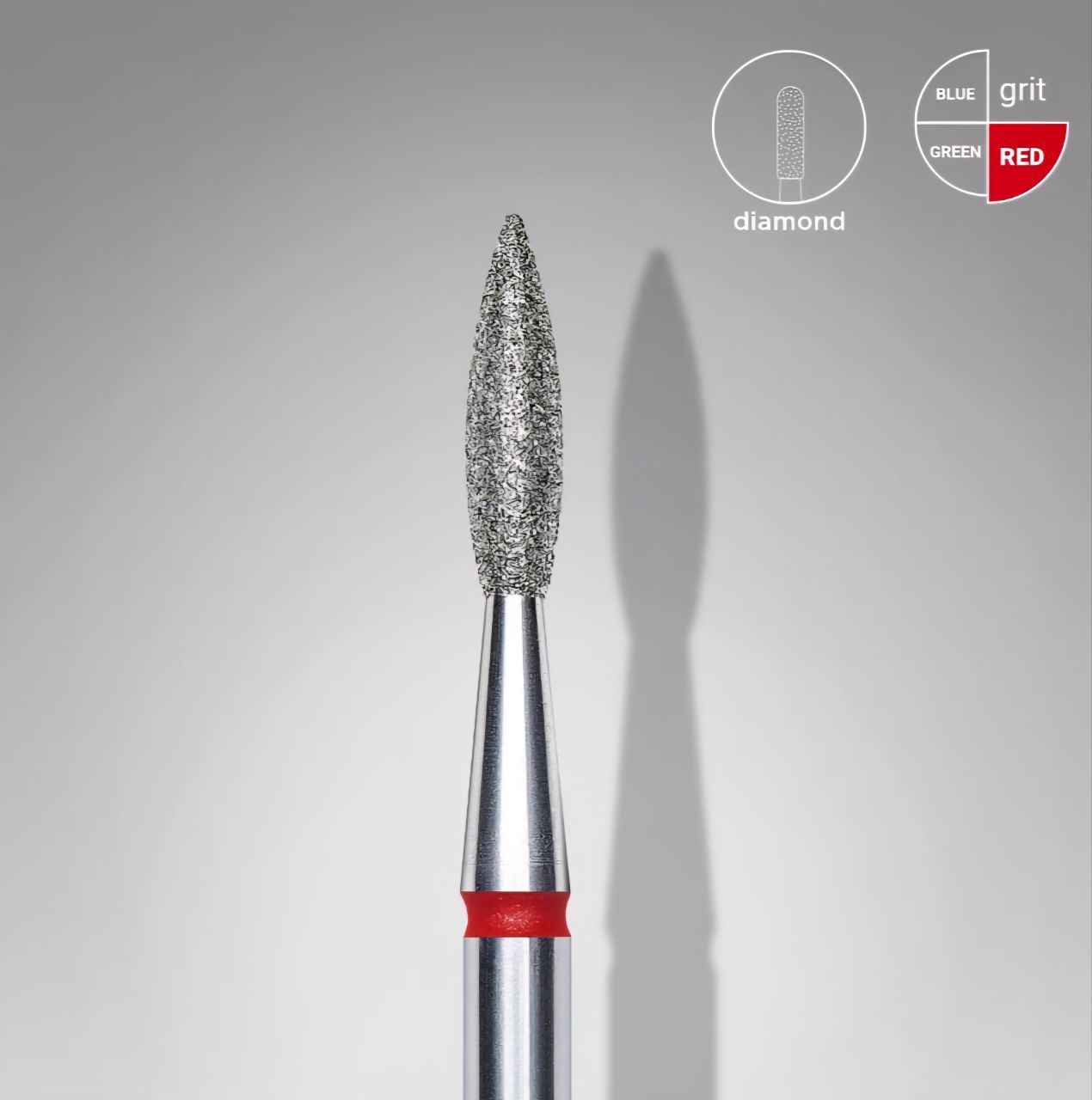 Diamond bur “pointed flame”, red, diameter 2.1 mm / working part 8 mm